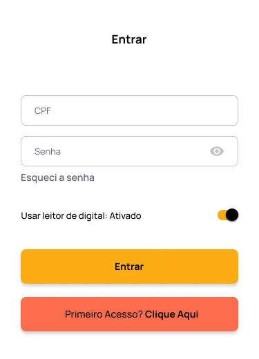 Tela de login de um aplicativo mobile mostrando interface de autenticação