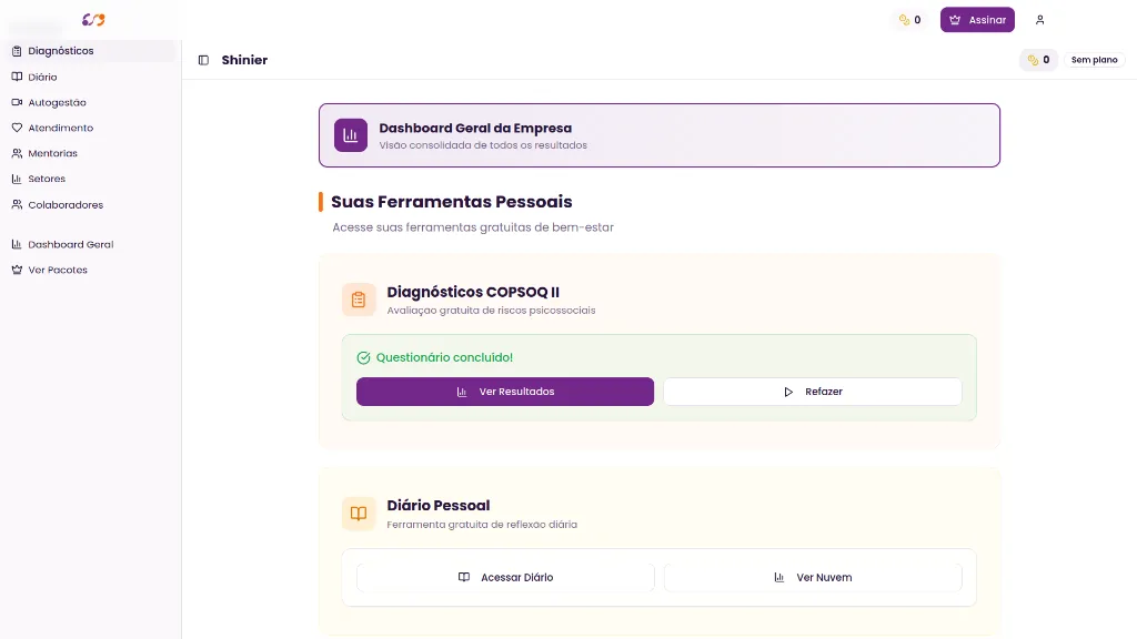 Painel de acompanhamento e suporte emocional do MeuAppoio