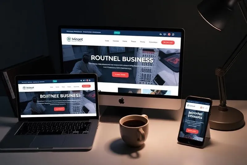 Site responsivo exibido em múltiplos dispositivos: desktop, laptop, tablet e smartphone mostrando o mesmo layout adaptado