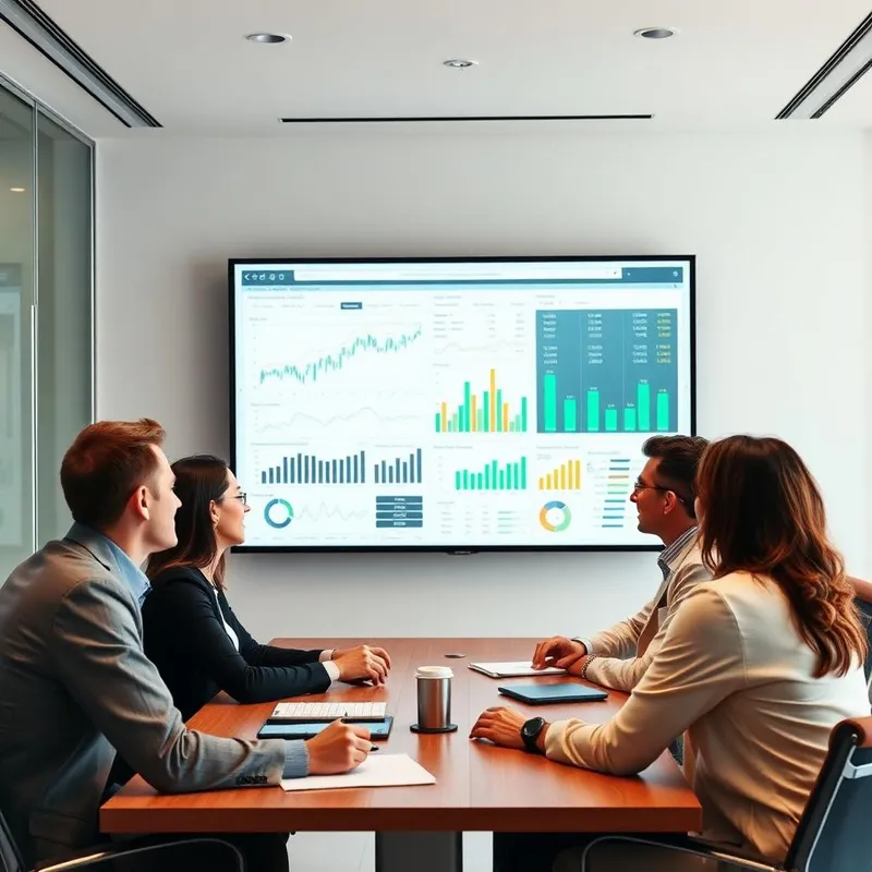 Equipe de negócios analisando gráficos e dados de orçamento de projeto de software