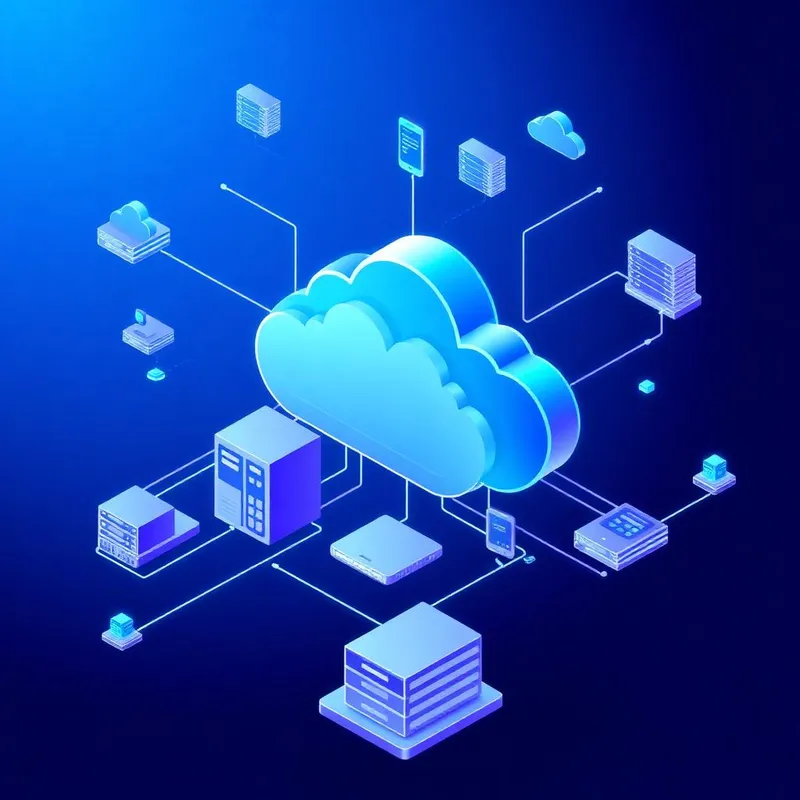 Infraestrutura de cloud computing com servidores e dispositivos conectados