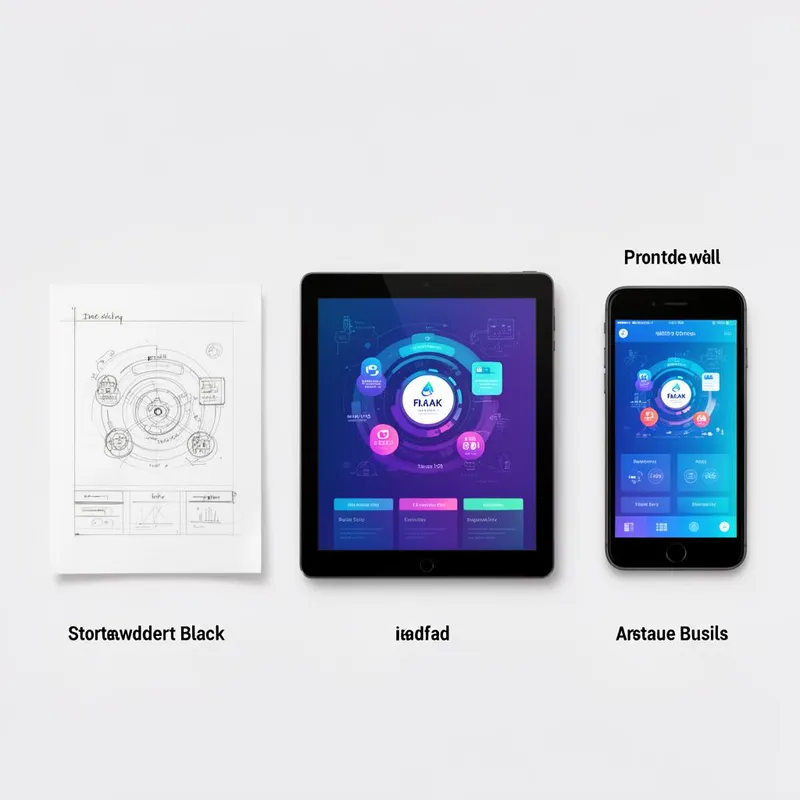 Comparação visual entre wireframe em papel, mockup no tablet e protótipo interativo no celular